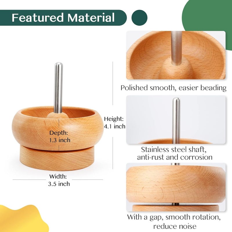 Tilhumt Bead Spinner for Jewelry Making, Effortless Rotating Wooden Bracelet Spinner with 50 Letter Beads, 3000 Seed Beads, 2 Big Eye Beading Needles for Making Seed Clay Beads Waist, Bracelets - Image 2
